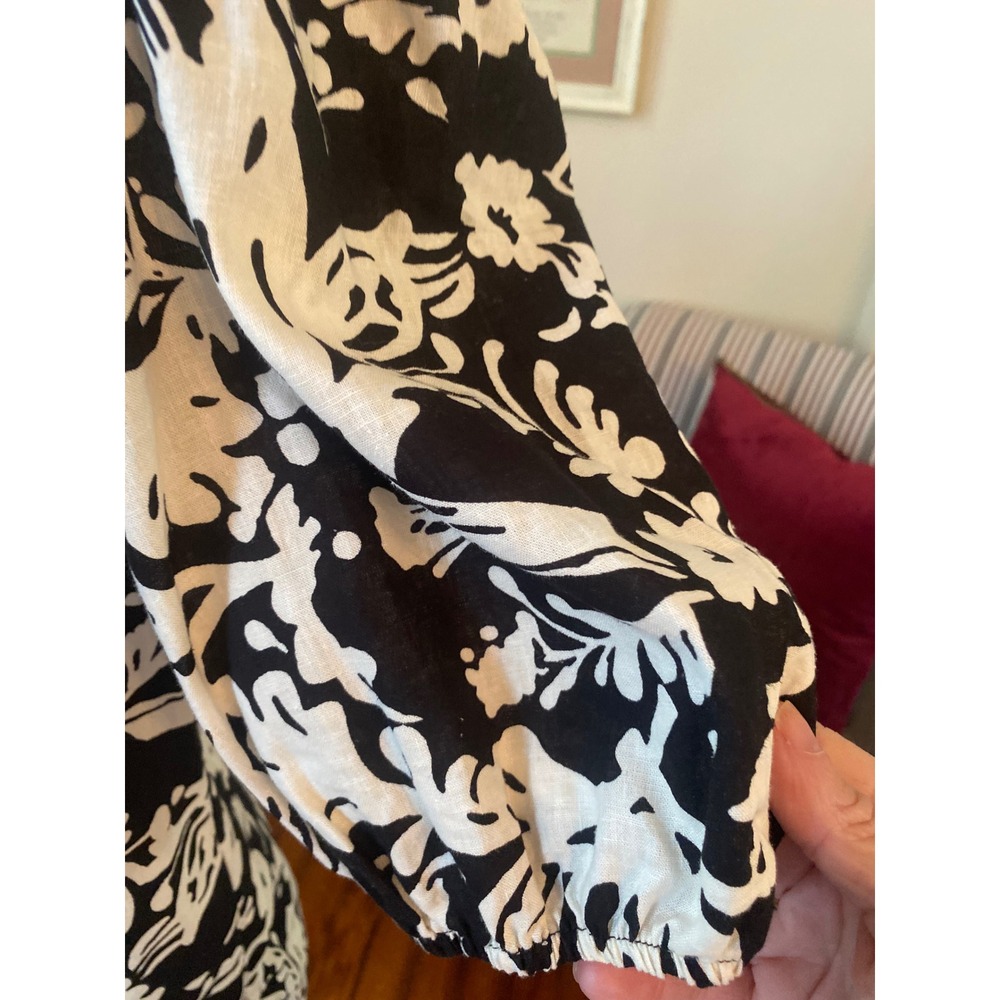 Christian Siriano New York Black Floral Puff Sleeve Keyhole Blouse Small - Picture 5 of 8